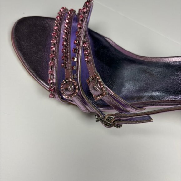 Kate Spade Makenna Crystal Sandals New Size 10M Metallic Pink Purple Leather - Picture 8 of 15